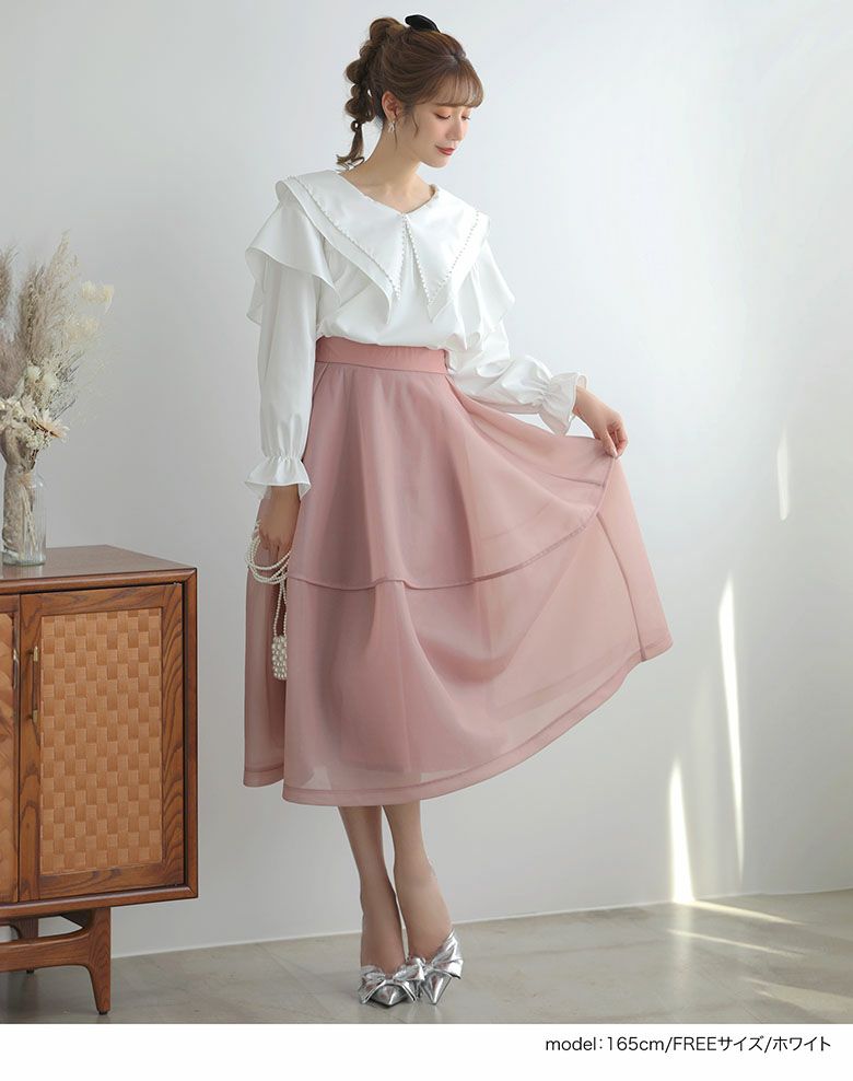 定価5万✨22AW✨ヒューデイトゥイブニング　フリルスリーブブラウス　パール 裾フリルパフスリーブブラウス（シャツ/ブラウス）｜PICCIN PERLA