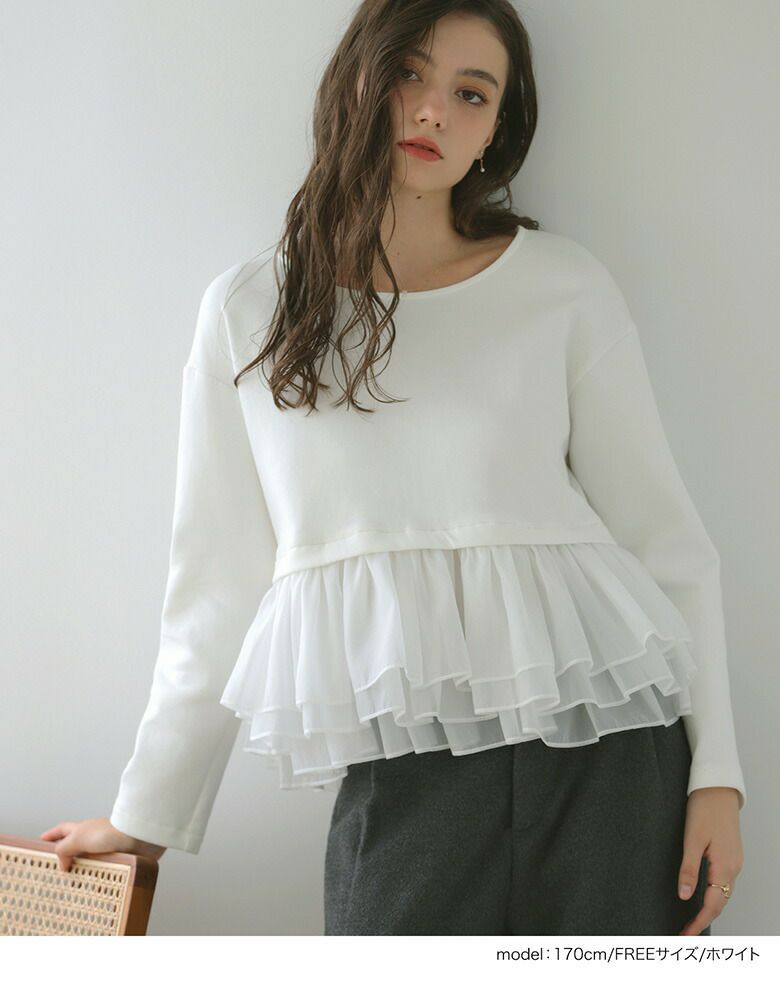 Fitmore 裾フリルジャガードドッキングスウェット　miyuu 裾フリルジャガードドッキングスウェット【宅配便】 | Fit more