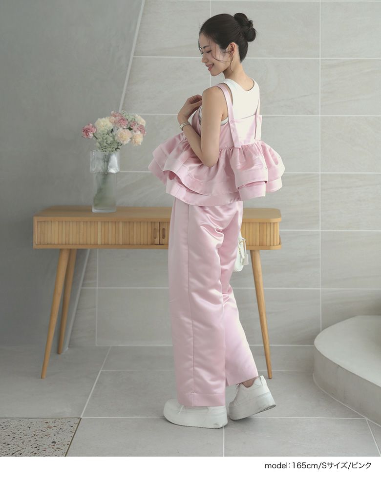 【新品未使用】マチャット macchat サテンカーゴパンツ　ピンク マチャット MACHATT サテンタックパンツ ストレート ジッパーフライ 38