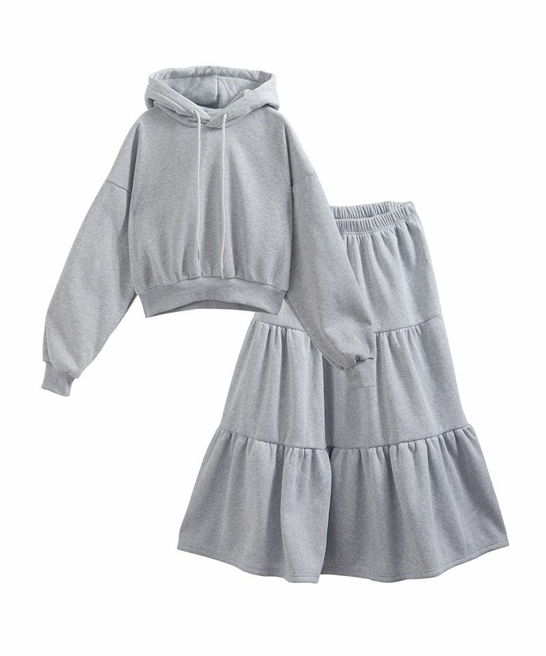 1/9 14:30～発売□フードパーカー×ティアードスカートセットアップ